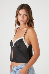 Satin Split-Front Lace-Trim Cami