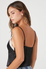 Satin Split-Front Lace-Trim Cami