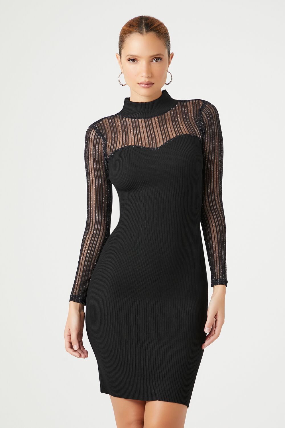 Sweater-Knit Mock Neck Midi Dress