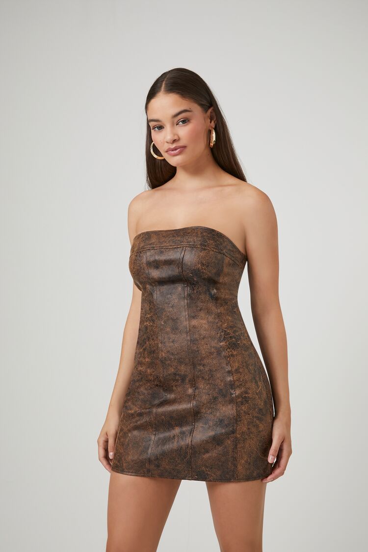 Faux Leather Tube Mini Dress