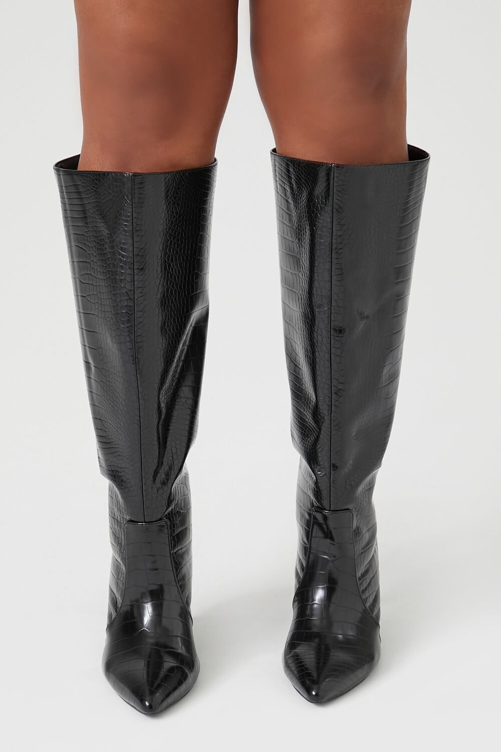 Pointed Faux Croc Stiletto Boots (Wide)