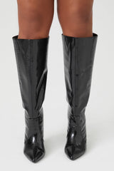 Pointed Faux Croc Stiletto Boots (Wide)