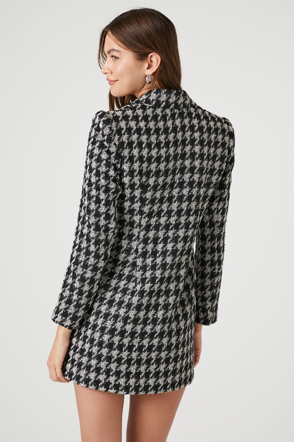 Tweed Houndstooth Print Mini Dress