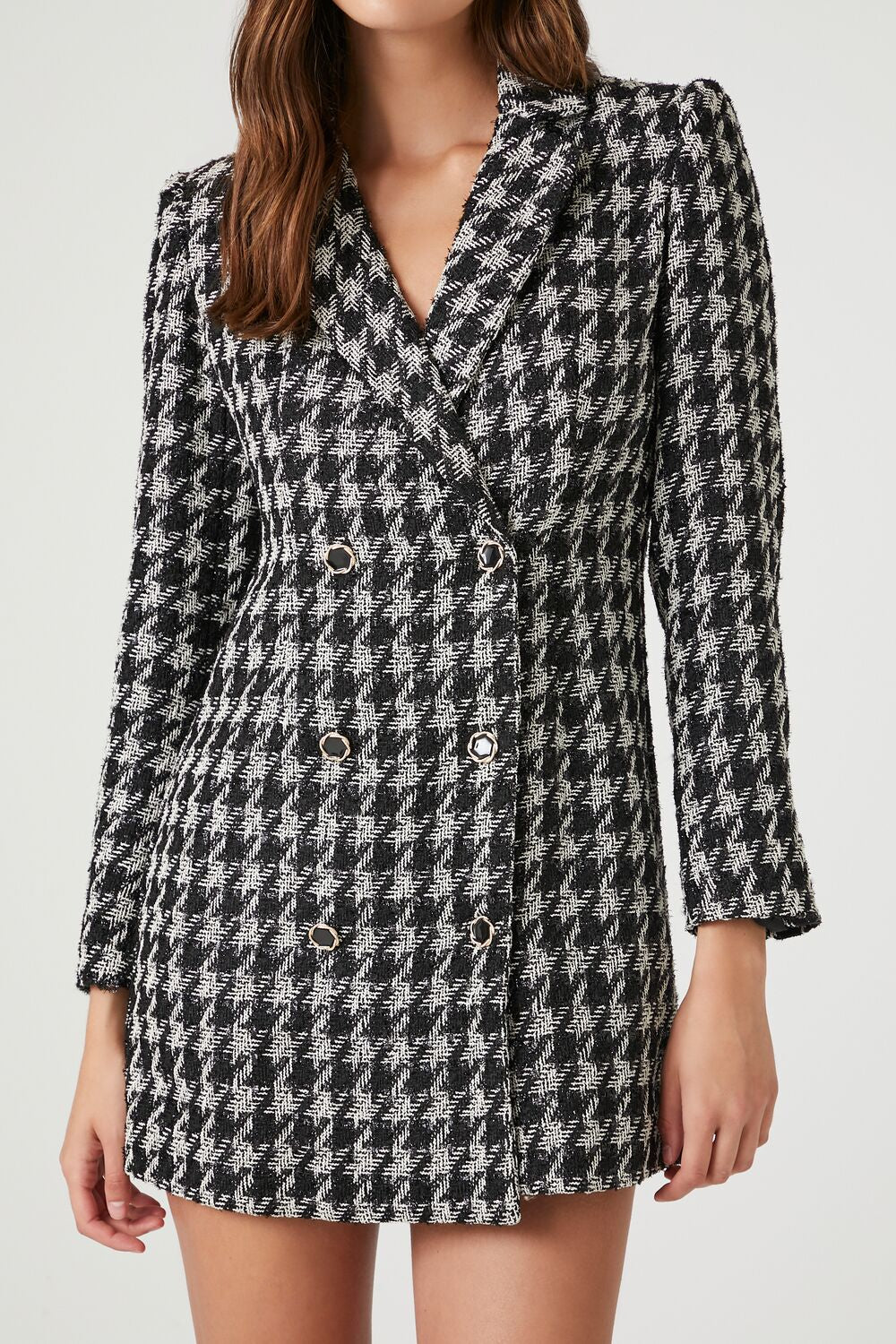 Tweed Houndstooth Print Mini Dress