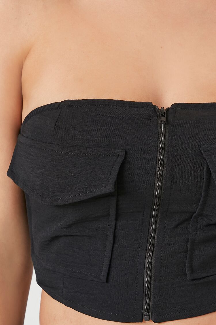 Flap Pocket Zip-Up Tube Top