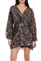 Satin Paisley Plunging V-Neck Mini Dress