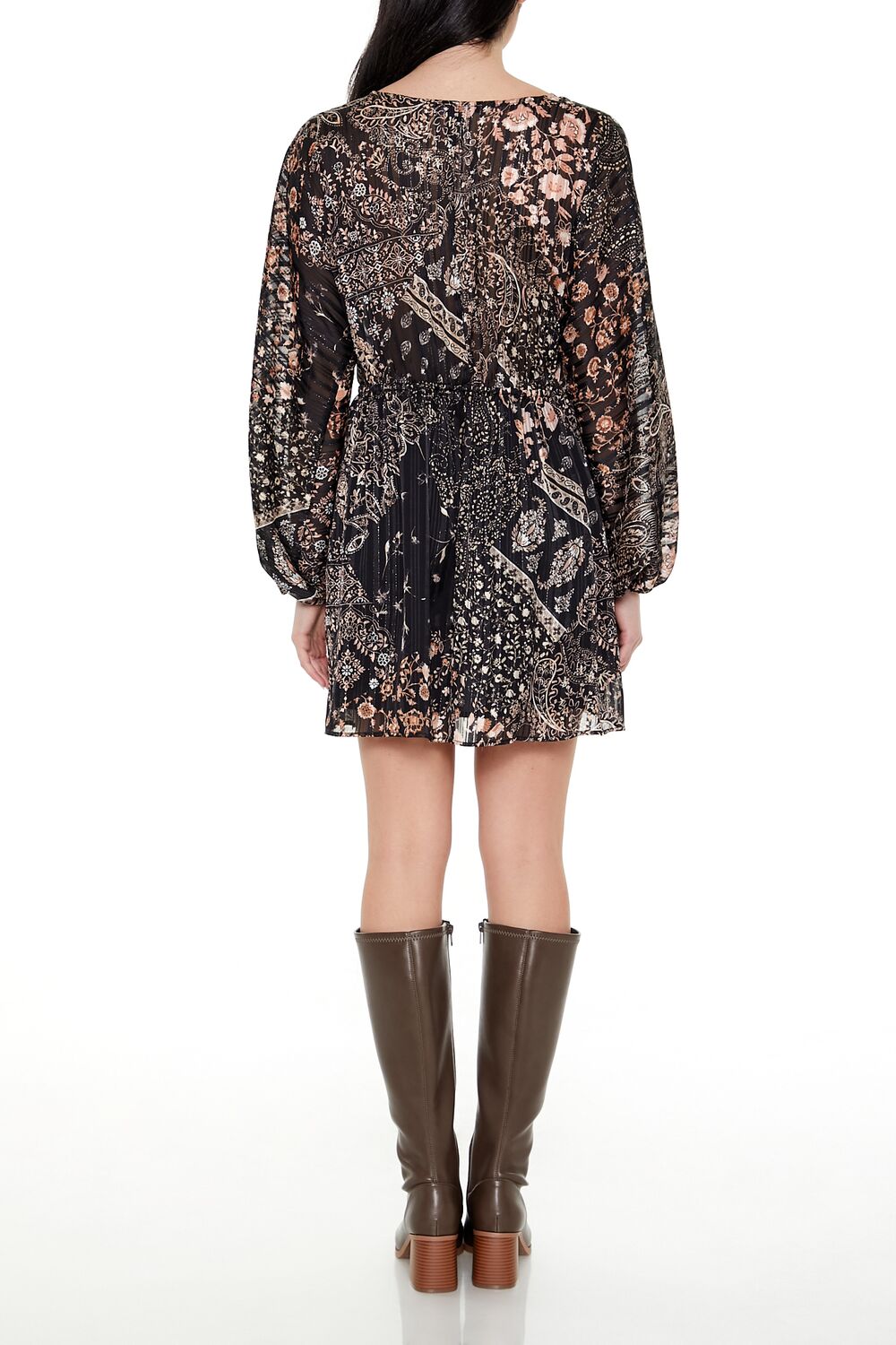 Satin Paisley Plunging V-Neck Mini Dress