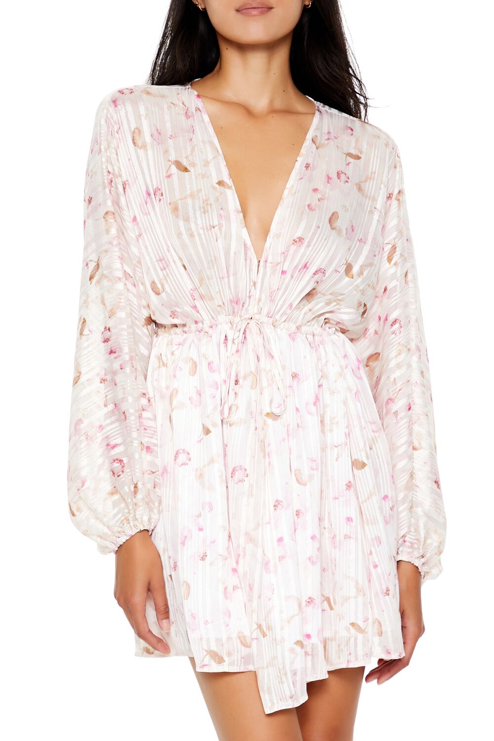 Satin Paisley Plunging V-Neck Mini Dress