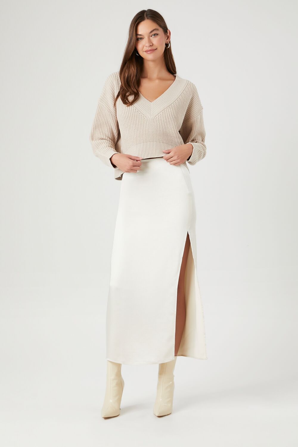 Drop-Sleeve Cropped Sweater