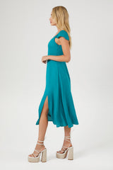 Sheer Flounce-Sleeve Midi Dress