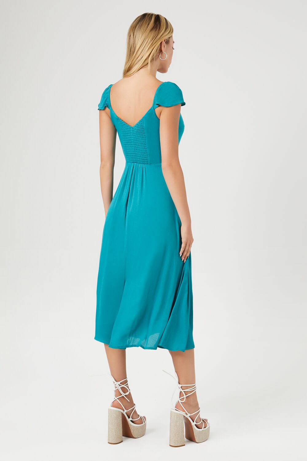 Sheer Flounce-Sleeve Midi Dress