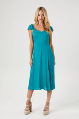 Sheer Flounce-Sleeve Midi Dress
