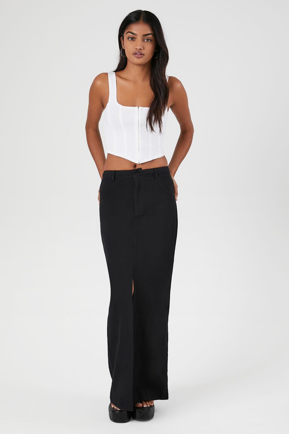 Twill Split-Hem Maxi Skirt