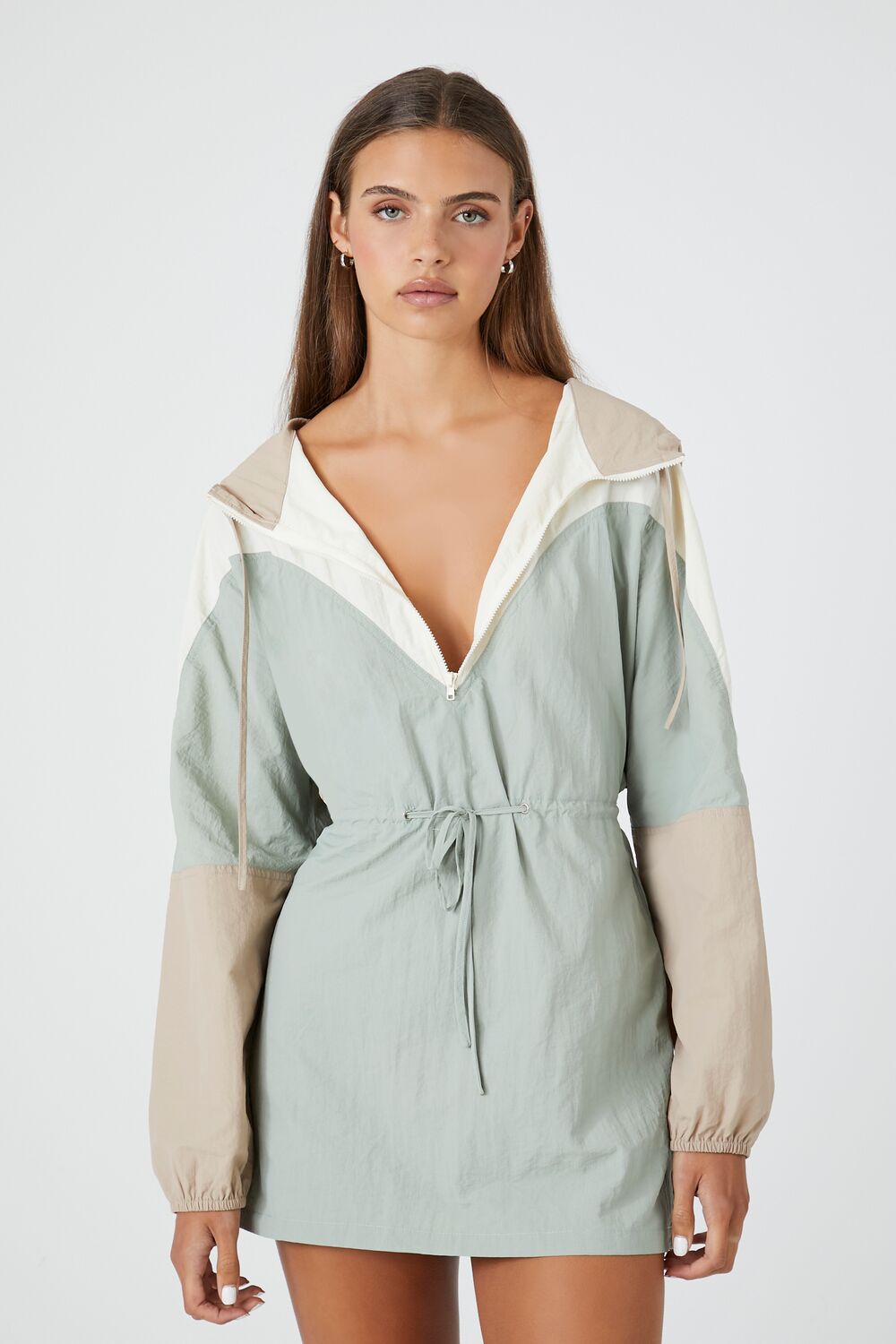 Colorblock Hooded Mini Dress