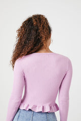 Ruffle-Trim Cropped Cardigan Sweater