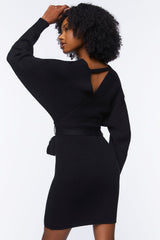 Surplice Long-Sleeve Sweater Dress