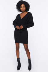 Surplice Long-Sleeve Sweater Dress