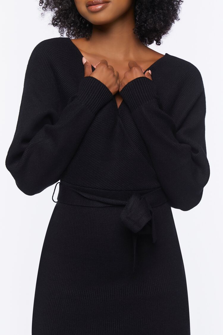 Surplice Long-Sleeve Sweater Dress
