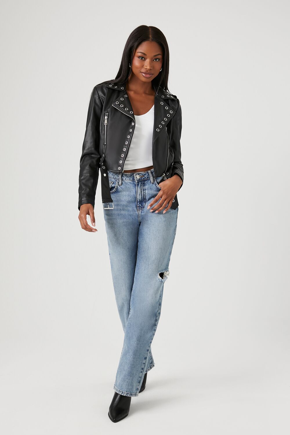 Studded Faux Leather Moto Jacket