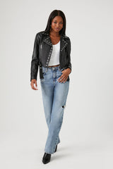 Studded Faux Leather Moto Jacket