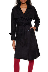 Faux Suede Trench Coat