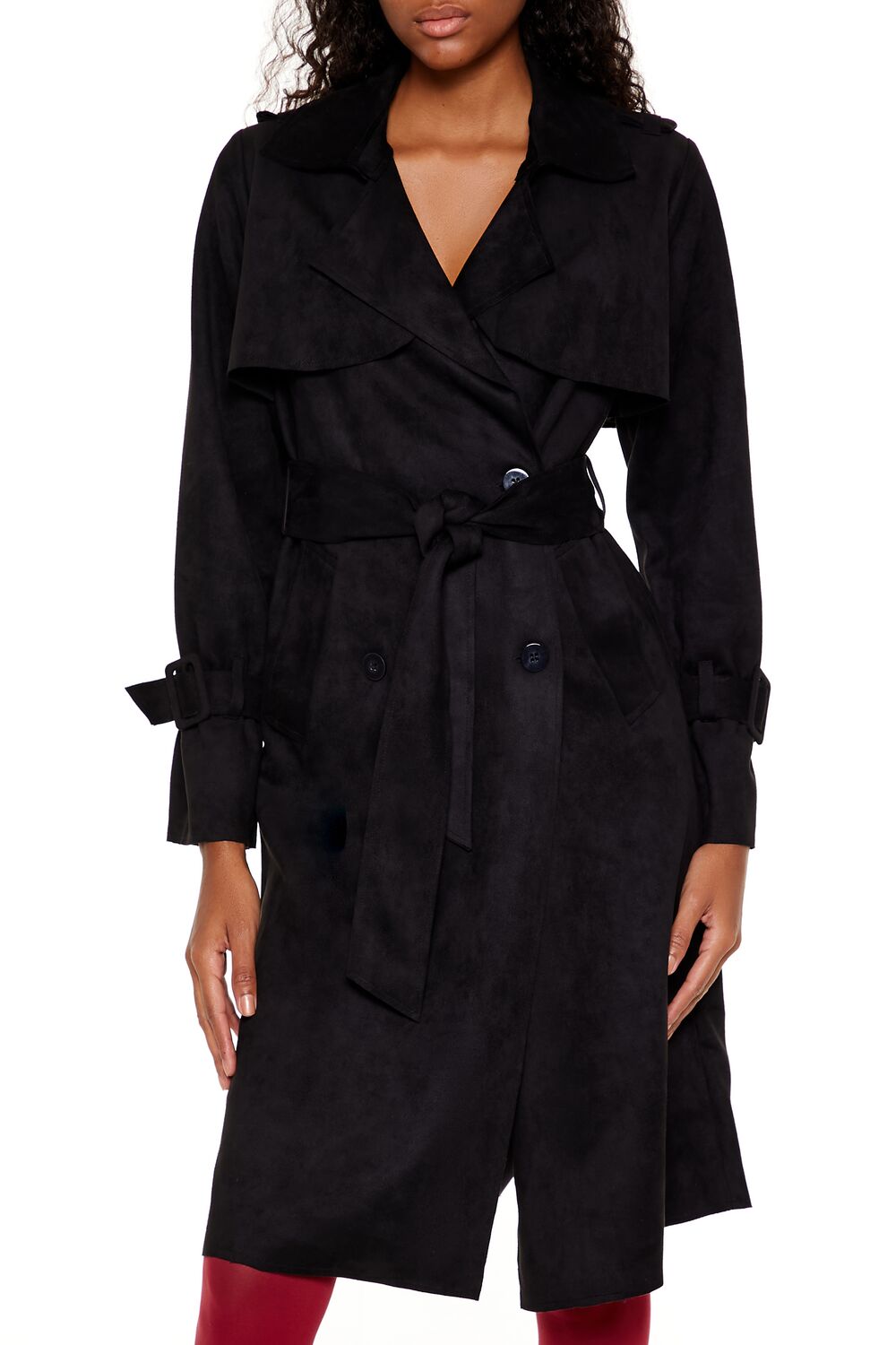 Faux Suede Trench Coat