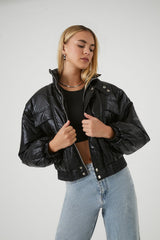 Faux Leather Puffer Jacket