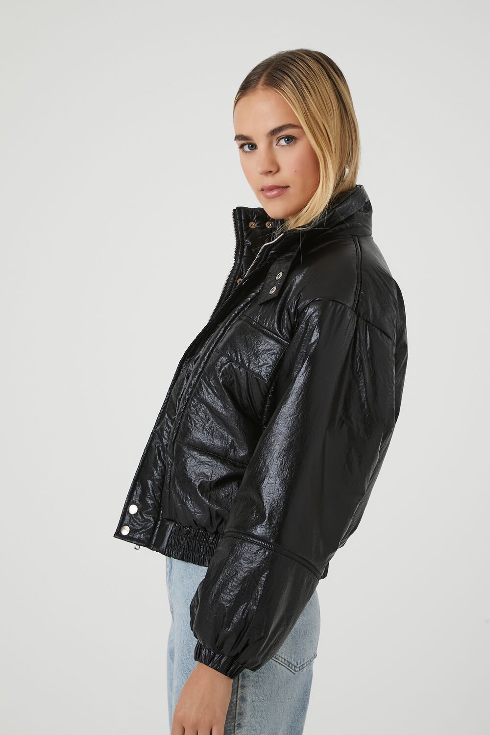 Faux Leather Puffer Jacket
