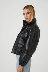 Faux Leather Puffer Jacket