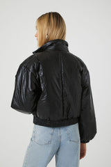 Faux Leather Puffer Jacket
