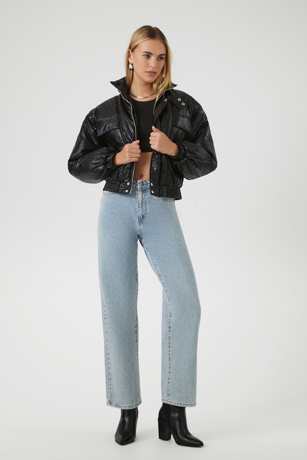 Faux Leather Puffer Jacket