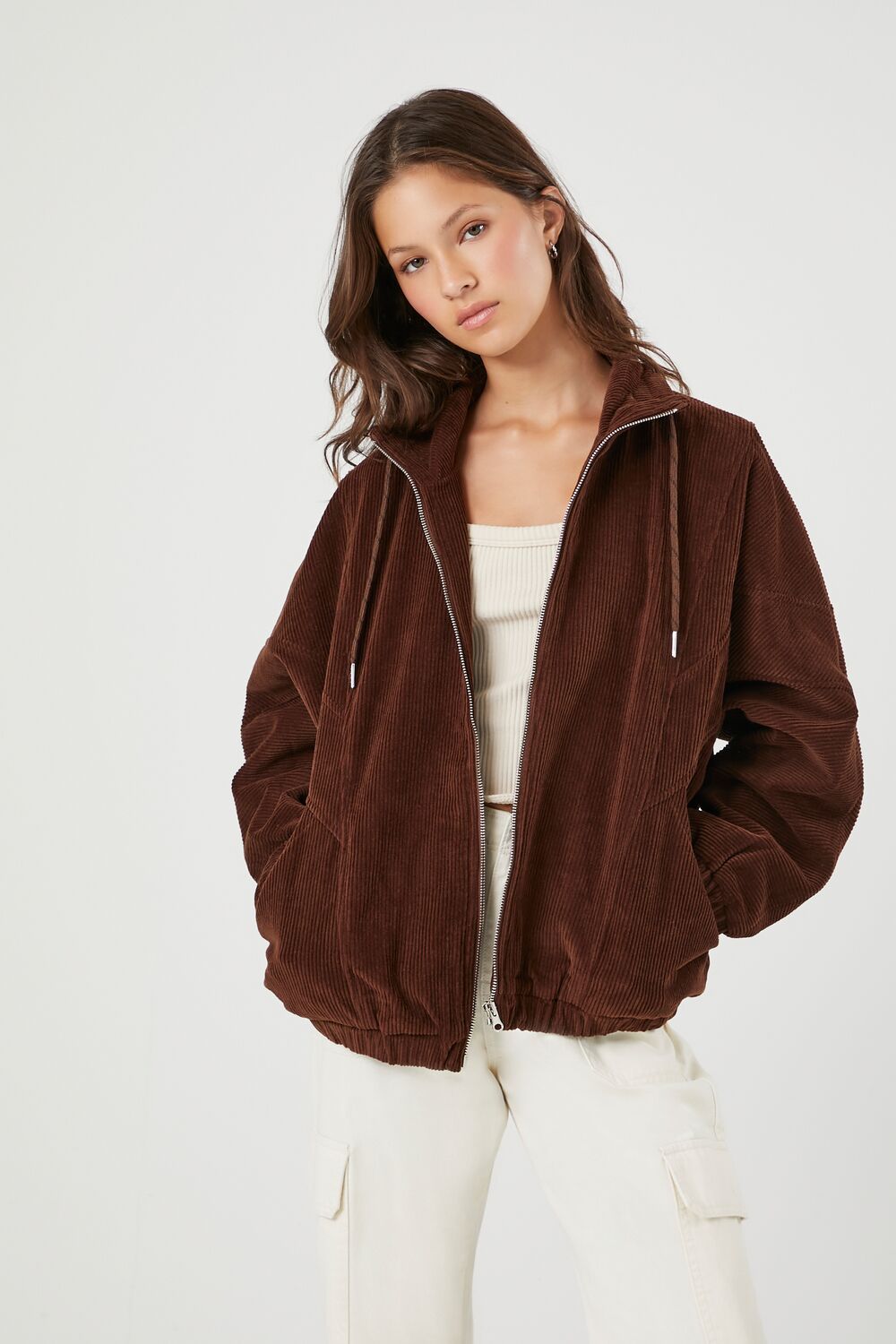 Corduroy Drawstring Bomber Jacket