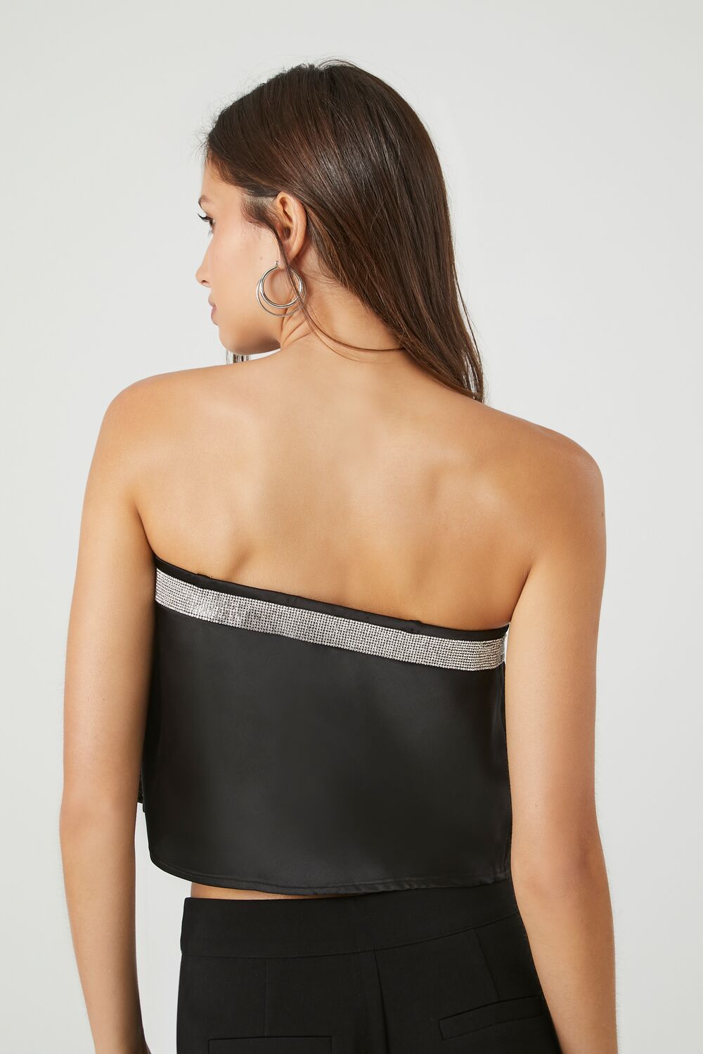 Rhinestone Strapless Crop Top