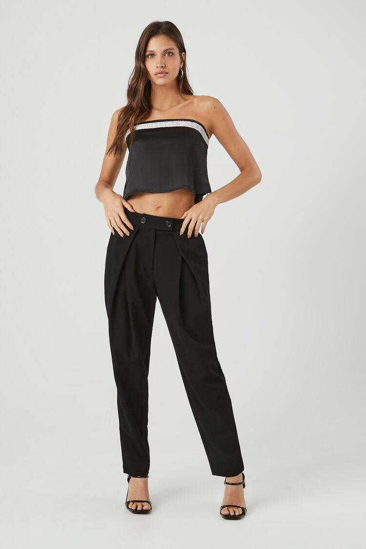 Rhinestone Strapless Crop Top