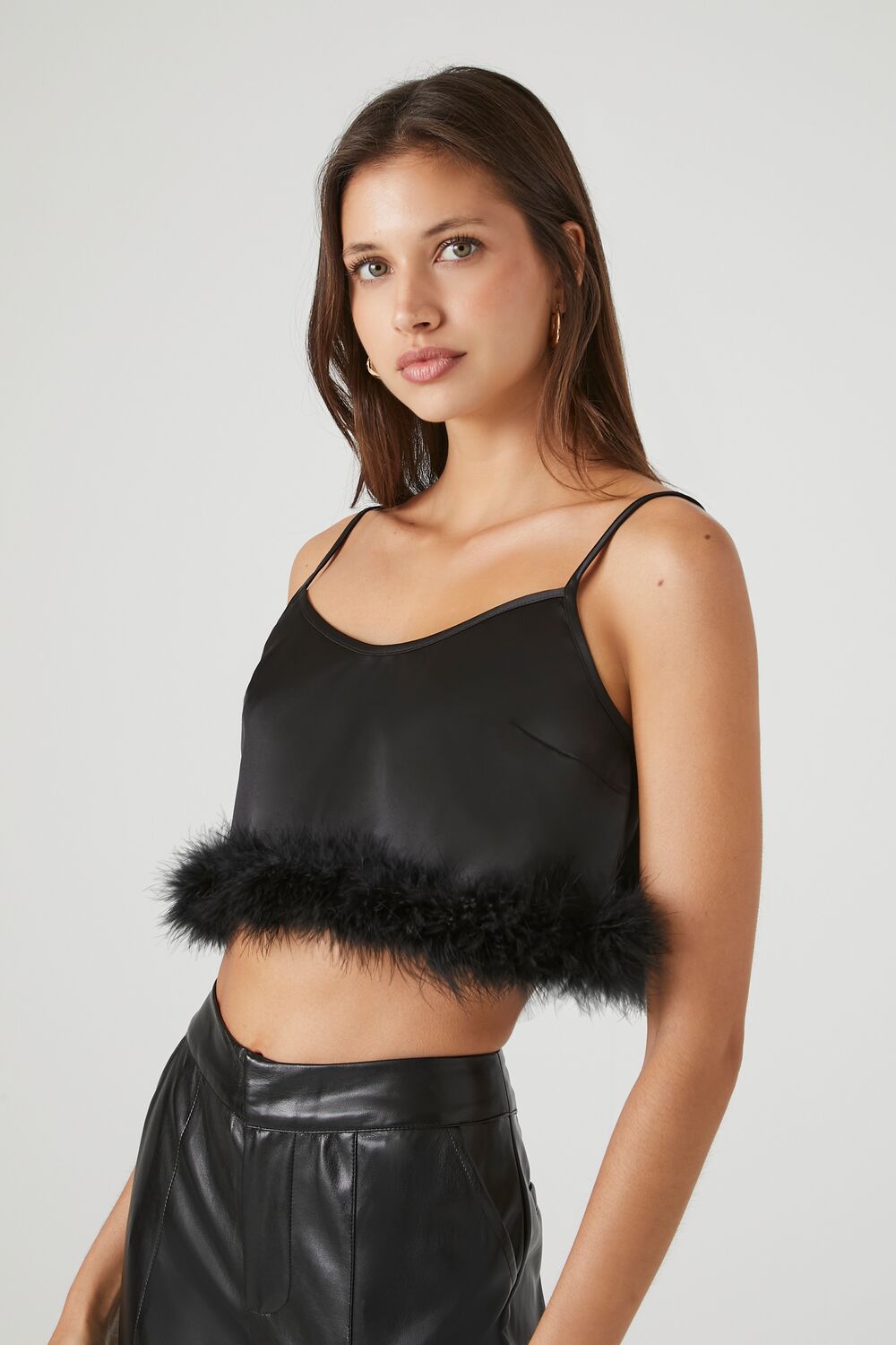 Fur-Trim Cropped Cami