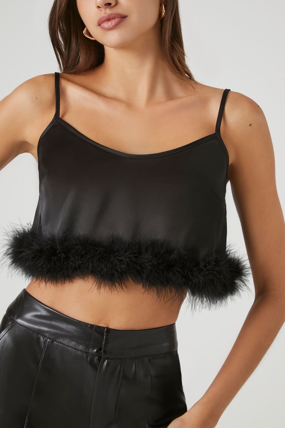 Fur-Trim Cropped Cami
