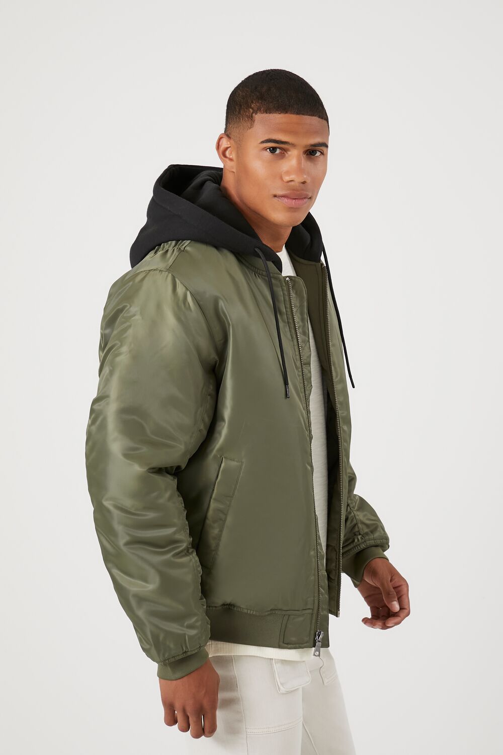 Zip-Up Hooded Bomber Jacket