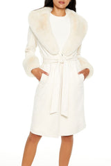 Faux Fur-Trim Faux Suede Trench Coat