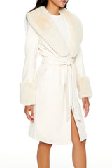 Faux Fur-Trim Faux Suede Trench Coat