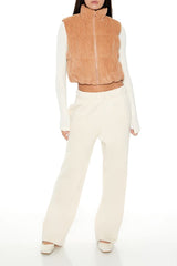 Cropped Funnel Neck Corduroy Vest