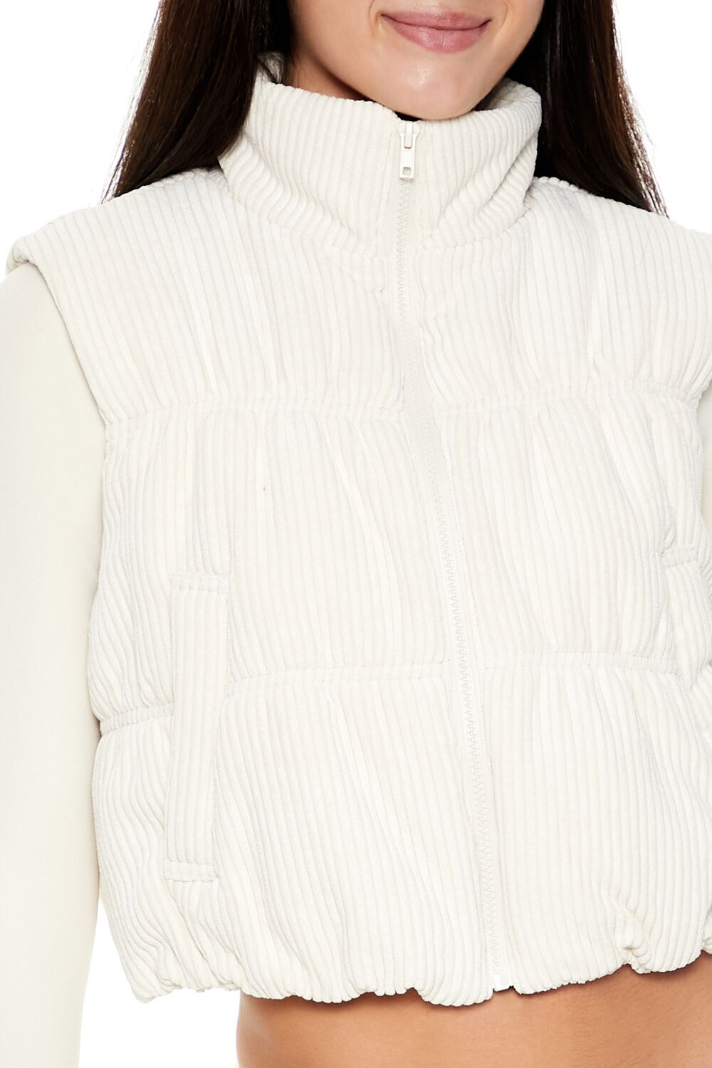 Cropped Funnel Neck Corduroy Vest