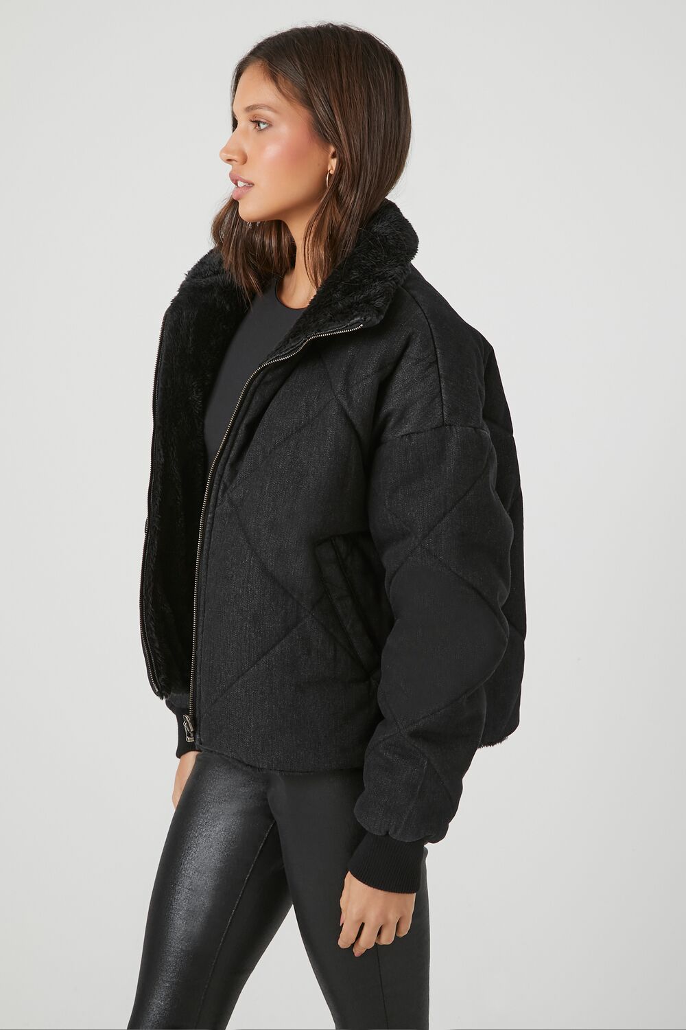 Faux Fur-Trim Quilted Puffer Jacket