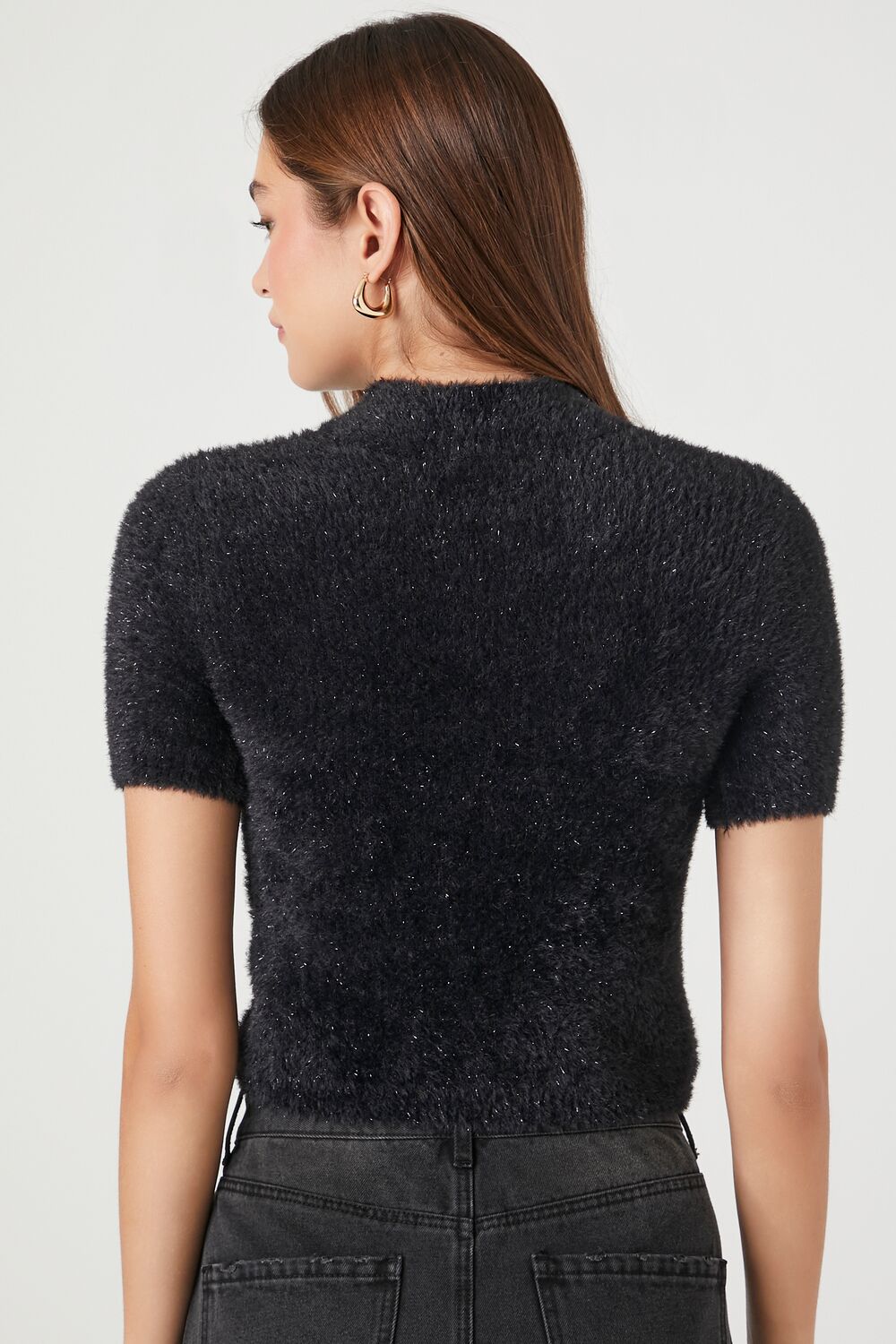 Fuzzy Mock Neck Cropped Tee