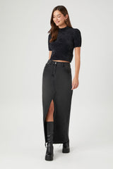 Fuzzy Mock Neck Cropped Tee