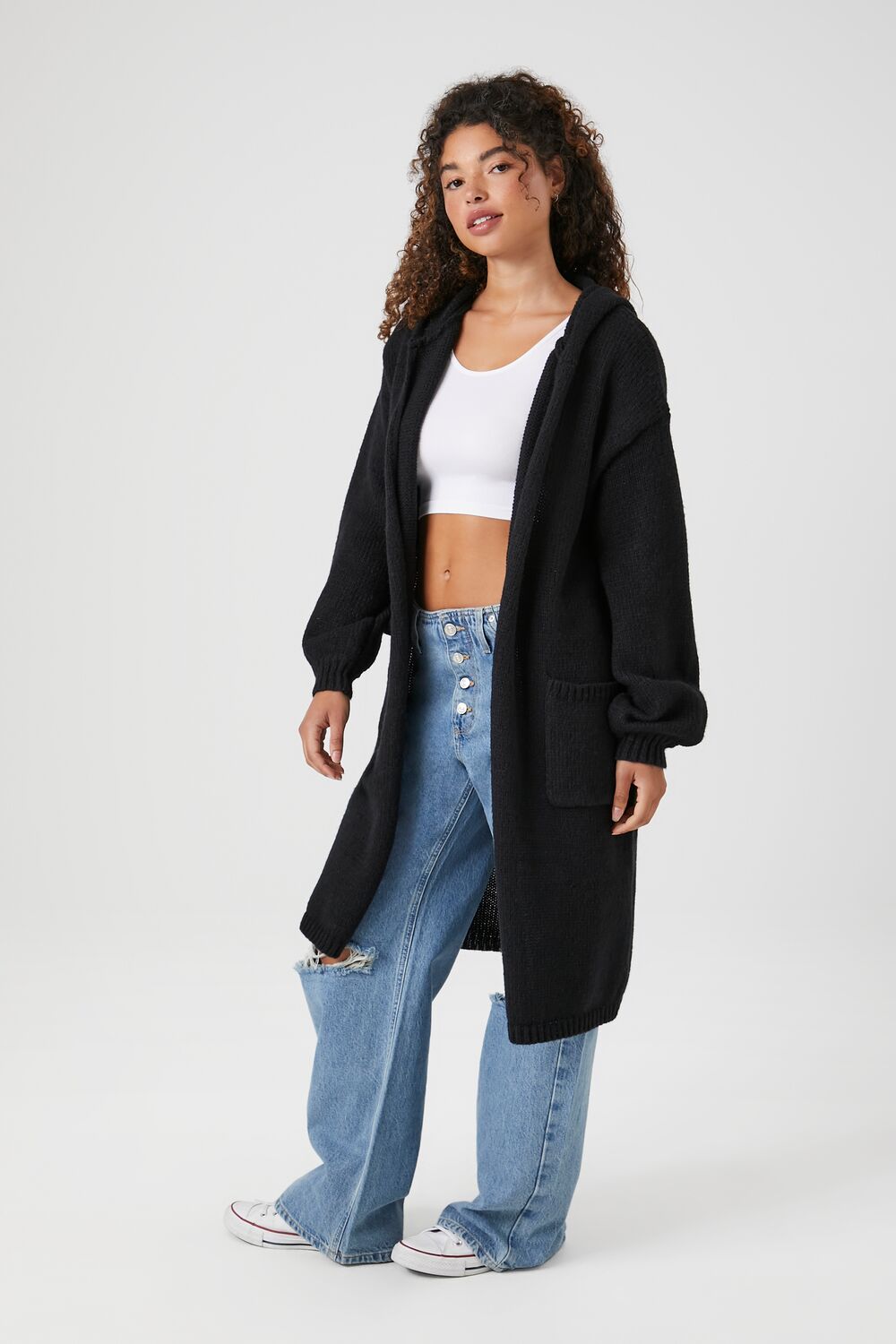 Hooded Longline Cardigan Sweater