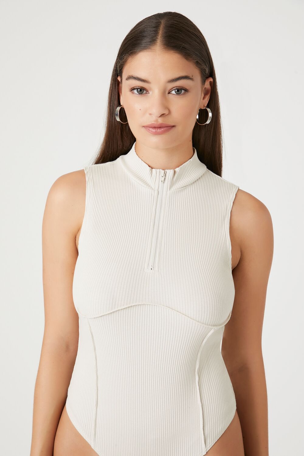 Ribbed Half-Zip Bodysuit