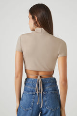 Cropped Wraparound Turtleneck Top