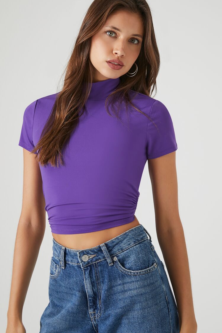 Cropped Wraparound Turtleneck Top