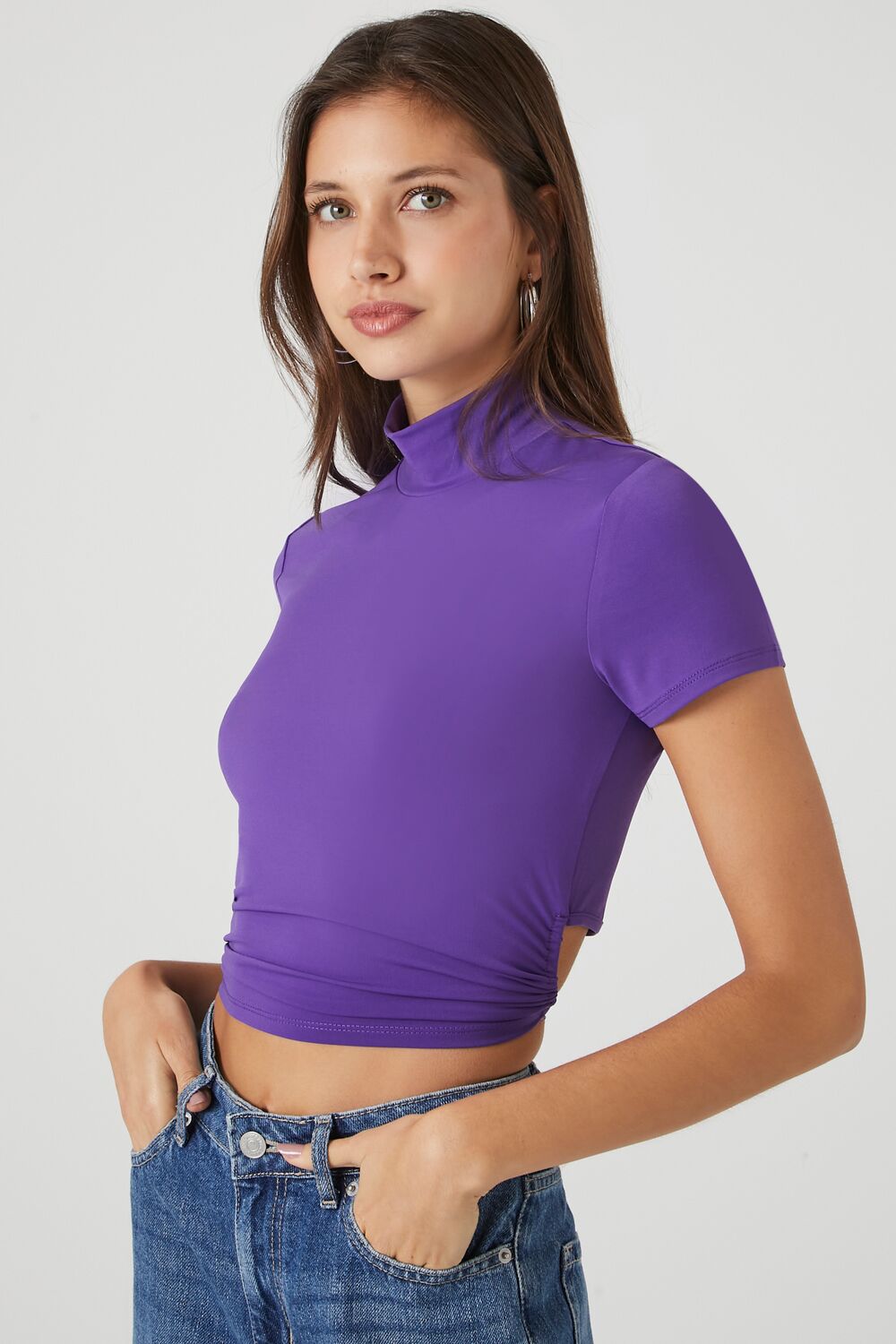 Cropped Wraparound Turtleneck Top