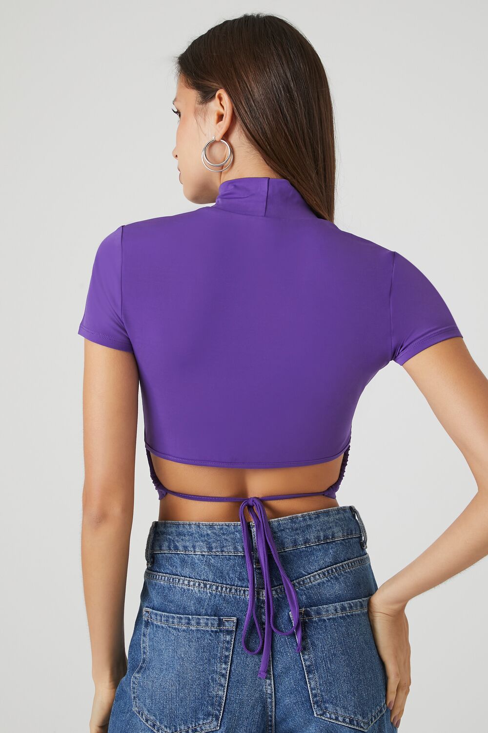 Cropped Wraparound Turtleneck Top